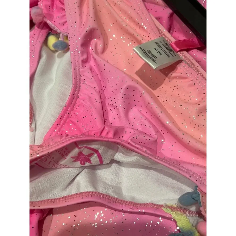 NWT❤️Betsey Johnson Girl's Long Sleeve 2 Pc Rash Guard Tankini Swimsuit sz14